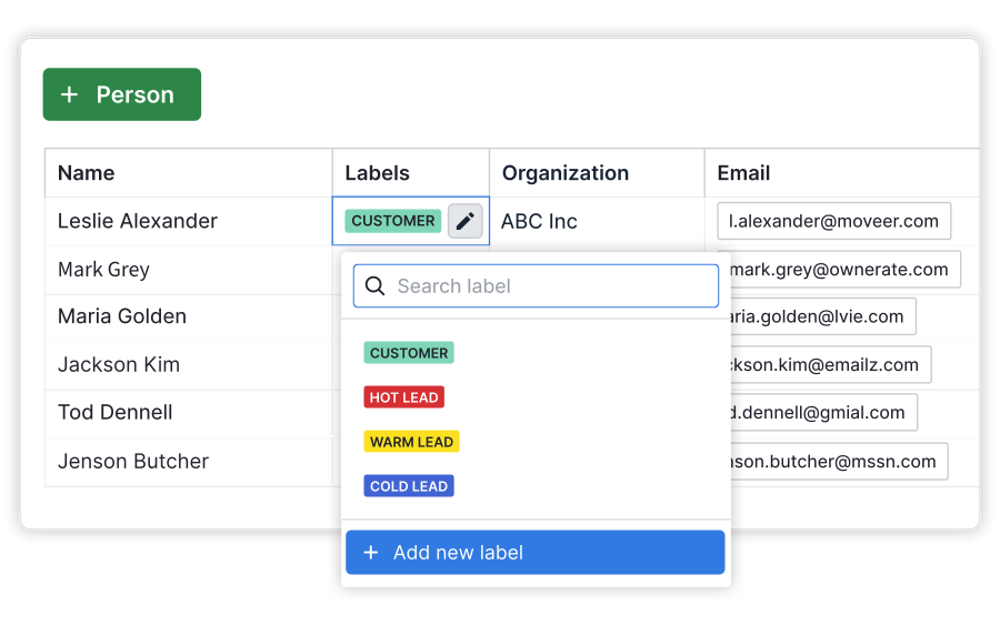 Pipedrive contact and deal management view